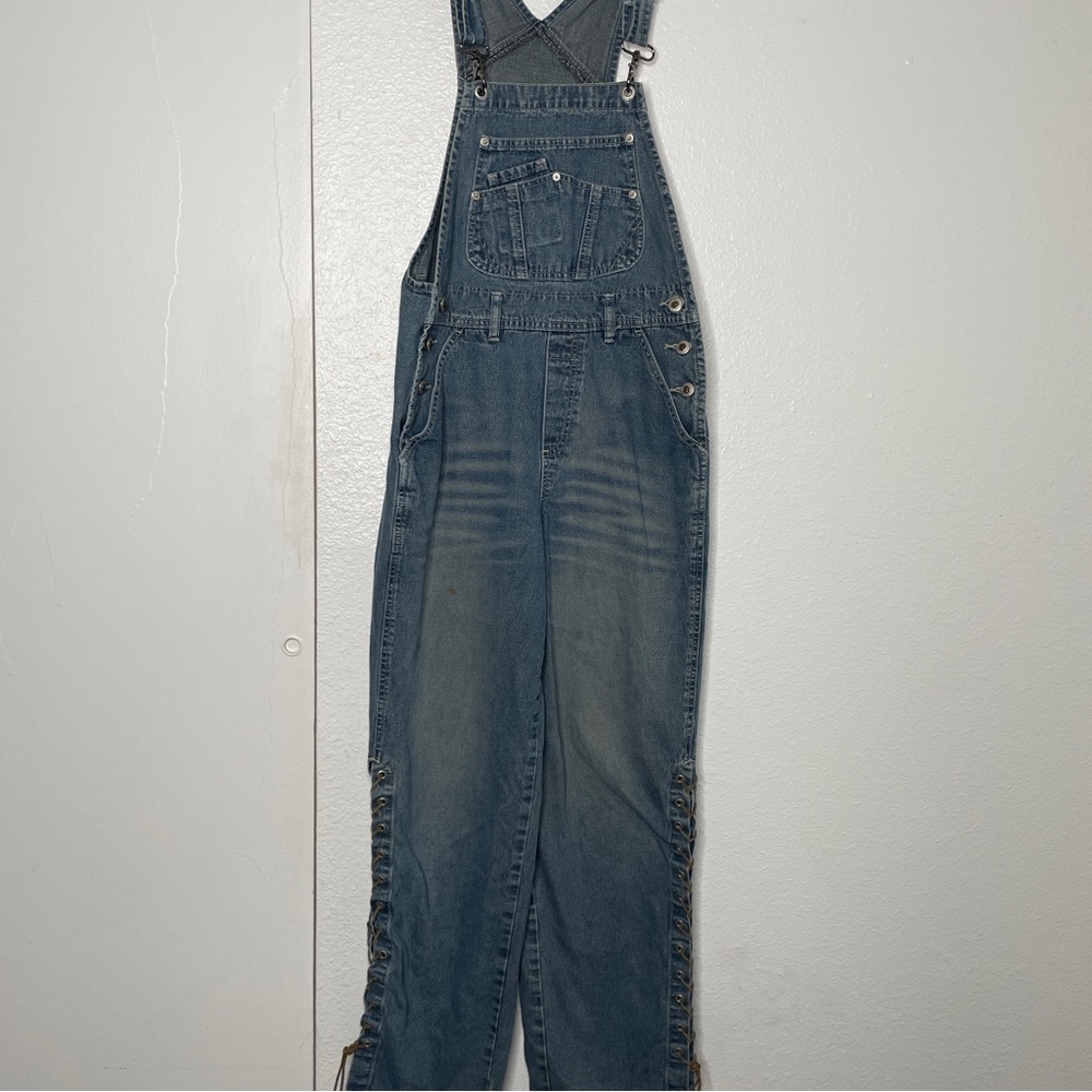 Y2K BRATZ STYLE DENIM CAROLINA BLUES OVERALLS WITH SUEDE LACE UP SIDES